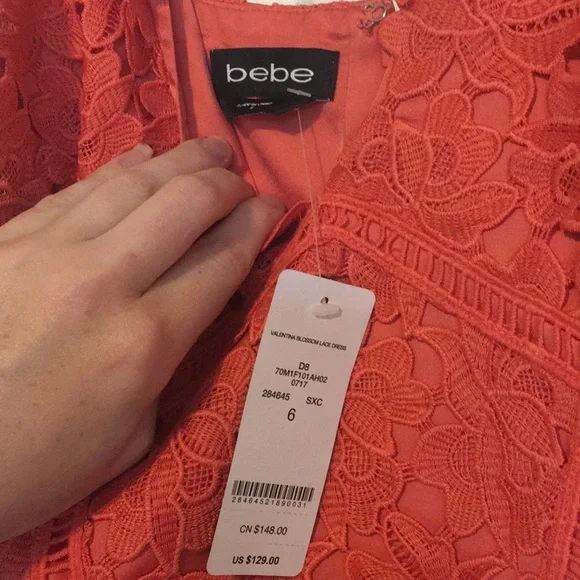Bebe coral lace dress NWT- “Valentina Blossom” - Picture 7 of 10